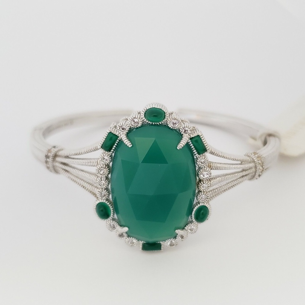 JUDITH RIPKA Sterling Silver Green Chalcedony White Topaz Aspen Cuff Bra…